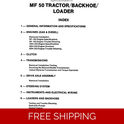 MASSEY FERGUSON 50 TRACTOR BACKHOE LOADER WORKSHOP MANUAL